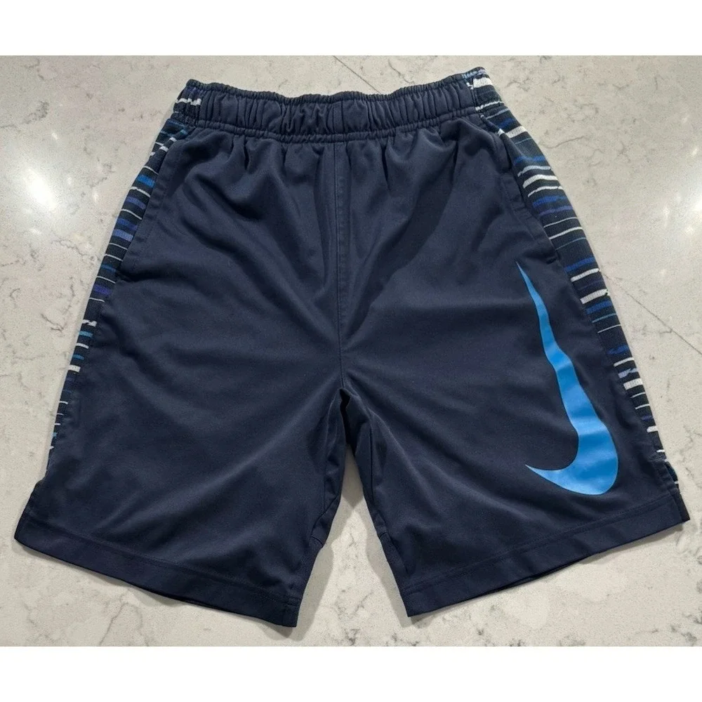 Nike Shorts Youth Boys Medium Navy Blue Dri-FIT Athletic Outdoor Swoosh Logo